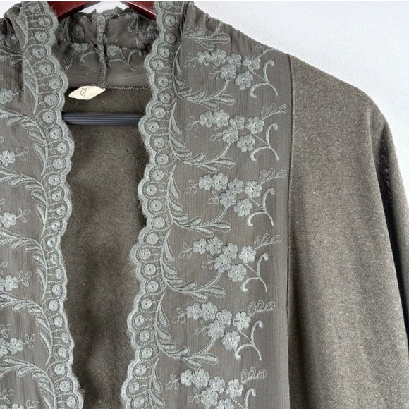 Anthropologie TINY Rosalie Open Cardigan Sweater Embroidered Lace Green Boho XS - Picture 4 of 6